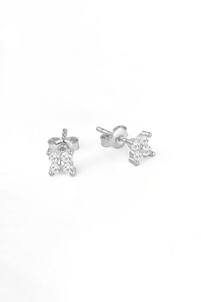 jelux silver Gümüş 925 Ayar Rodyumlu Zirkon Taşlı Mini Yonca Küpe