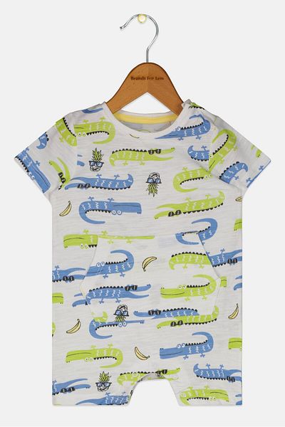 Cool Club Toddlers Boy Crew Neck Allover Print Rompers, White Combo