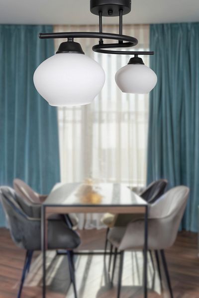 Fer Avize Fuji Modern Decorative Black Color Glass Double Chandelier Living Room - Kitchen - Bedroom