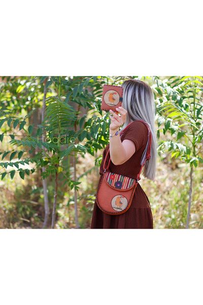 HOODİEMOUSE Small Wallet with Bird Figure Ethnic Bohemian Retro Style - Tan