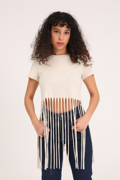 Quzu Φούντα T-Shirt Μπεζ