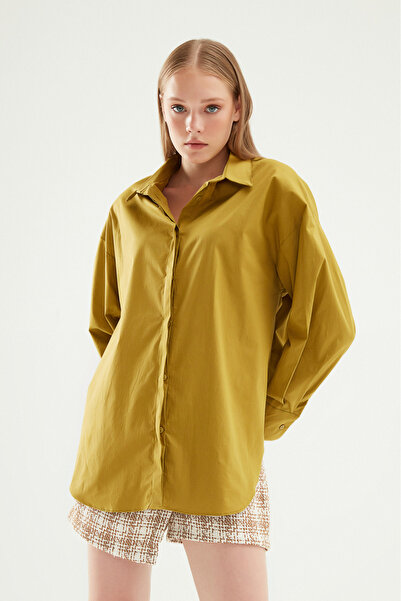 Quzu Oversize Basic Gömlek Olive