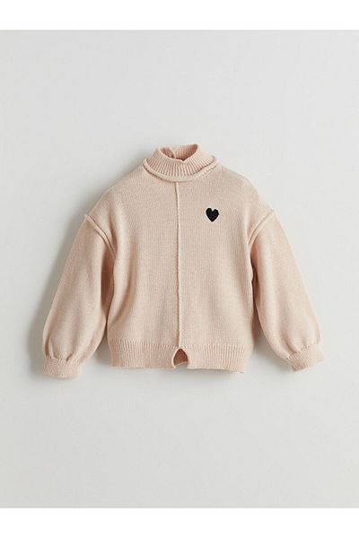 LC Waikiki Lcw Kids Stand Collar Heart Embroidered Girls' Knitwear Sweater