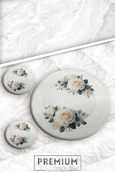 Evperest Striped Floral Bath Mat Set