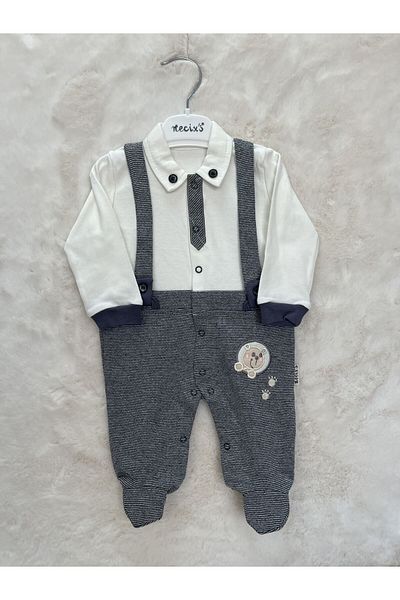 Necix's Bear Embroidered Striped Slopet Jumpsuit