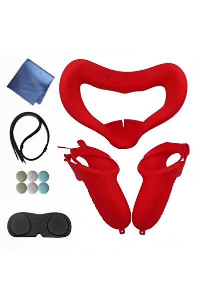 YUES Quest 2 Uyumlu Silikon Koruyucu Aksesuar Seti (13 Parça) – Kırmızı | Hea...