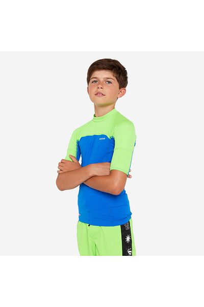 Decathlon Children's Slim Fit Short Sleeve Uv Protection T-Shirt - Green/Blue - 500