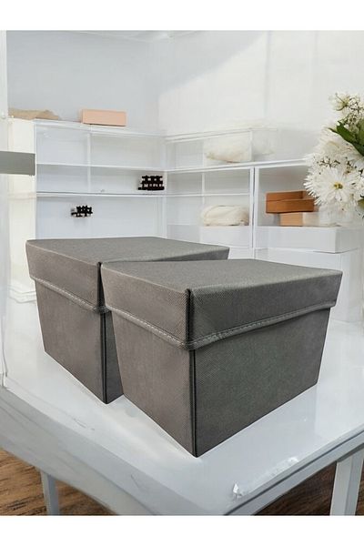 Balkan Room Anthracite Cabinet Organizer Box with Lid - 2 Pieces, Multi-Purpose, Large 30X20X20 cm