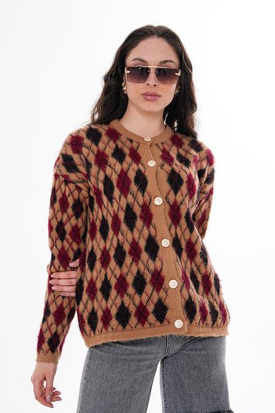 ŞİMAL Women's Diamond Pattern Raised Knitwear Knitted Cardigan 245416   -
