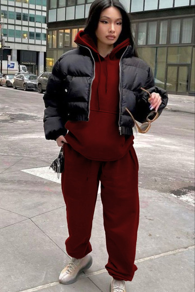 YAKAMEL Set de trening pentru femei, supradimensionat, cu glugă, din bumbac c...