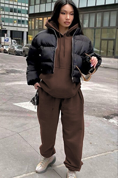 YAKAMEL Set de trening pentru femei, supradimensionat, cu glugă, din bumbac c...