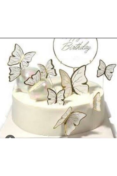 Deniz Party Store Gold Leaf White Color 3D 21 Pack Butterfly Sticker Balloon Cake Decoration