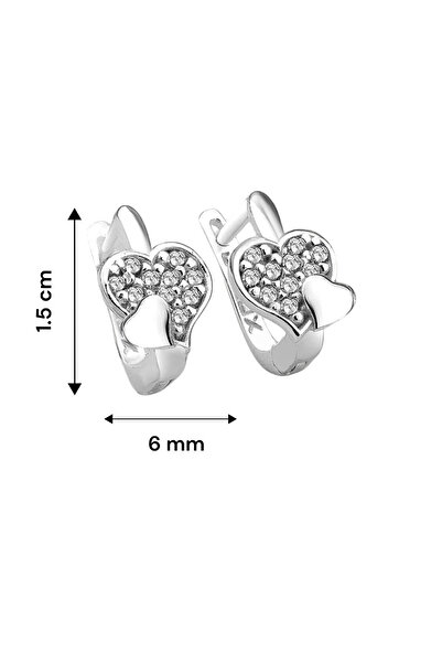 jelux silver 925 Ayar Gümüş Kalp Model Beyaz Zirkon Taşlı Küpe
