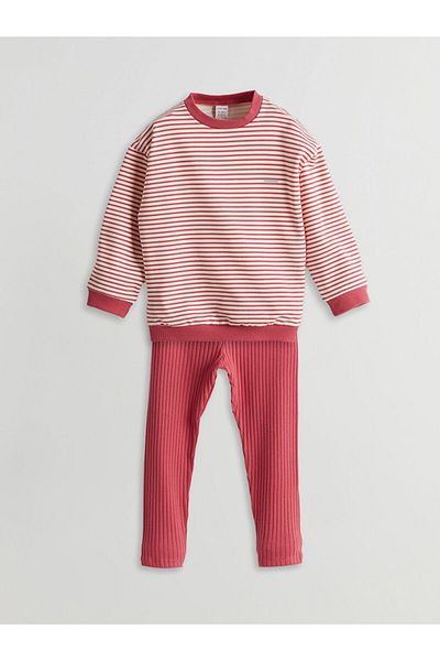 LC Waikiki Striped Baby Girl Sweatshirt and Leggings 2-Pack