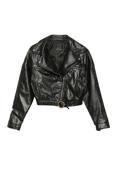Quzu Jachetă Biker Buzunar din piele neagră