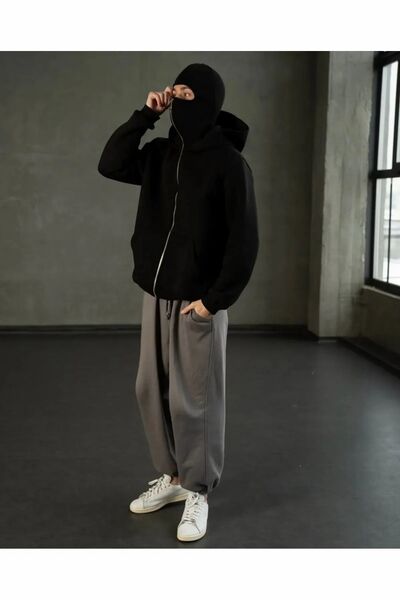 LAND MODA Snow Masked Ninja Unisex Sweatshirt Cardigan 2Strands Thick Fleece