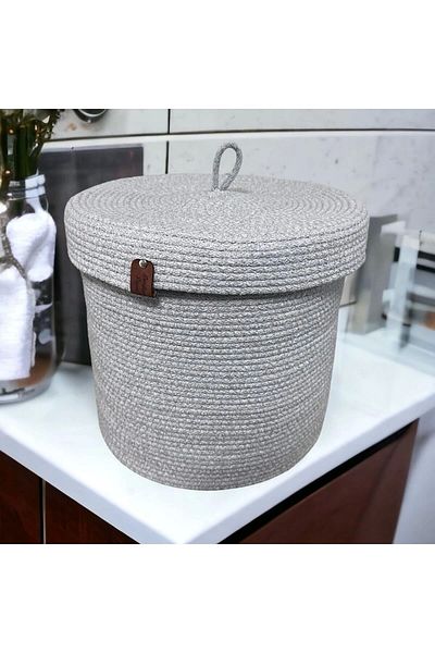 Sevdam Sepet Xxl Gray Large Size Covered Multi-Purpose Cotton Basket Laundry Basket, Toy Basket, Decorative Basket