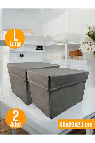 Balkan Room Anthracite Cabinet Organizer Box with Lid - 2 Pieces, Multi-Purpose, Large 30X20X20 cm