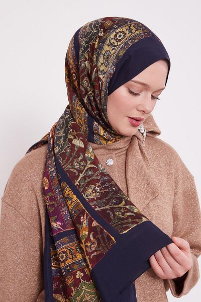 Levidor Dark Navy Blue Motif Pattern Royal Shawl