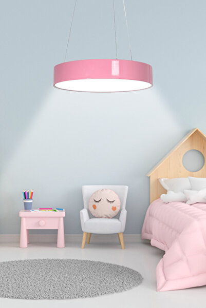 Modavize Dakota Modern Panel Ledli Salon Çocuk Odası Yatak Odası Mutfak Pembe Renk Led Avize (BEYAZ IŞIK)