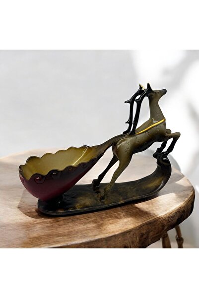 Peramari Dekoratif Polyester Kızaklı Geyik Biblo Krem Siyah