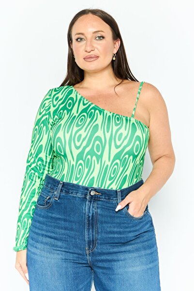 Public Desire بدلة جسم نسائية بطباعة تجريدية ورقبة غير متماثلة وقصّة منحنيات،...