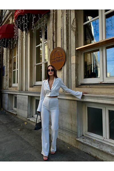 ALLEYTA Dámske nohavice s krátkym sakom na jeden gombík, dvojitý pruhovaný oblek