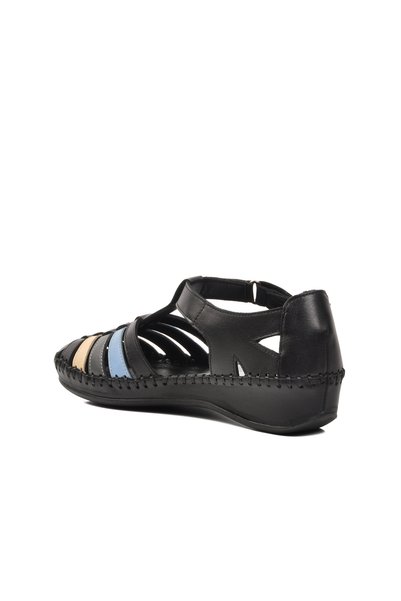Venüs Black Genuine Leather Women's Sandals