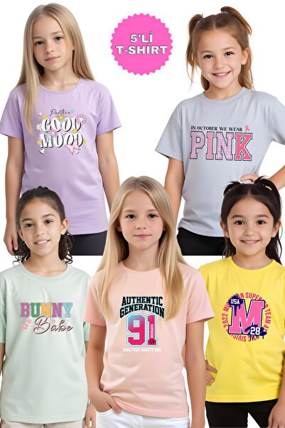 panios kids 5'li Bunny-91-Pink-M-Good Printed Tricou pentru fete
