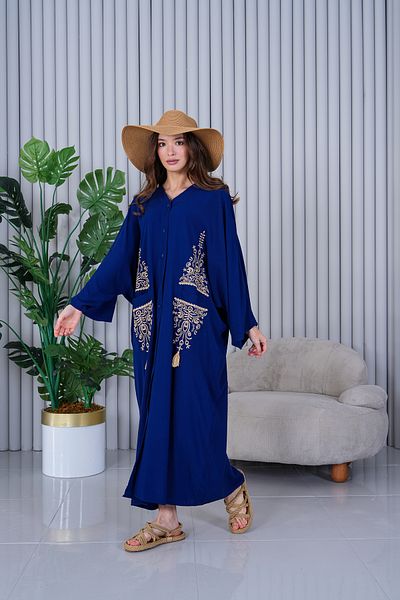 AYASOFYA OTANTIK Rochie de damă bleumarin cu broderie de broderie, supradimensionată, cămașă lejeră
