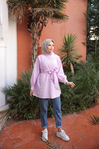 Nergis Neva Butik Tunic with Shirred Belt at Front and Sleeve