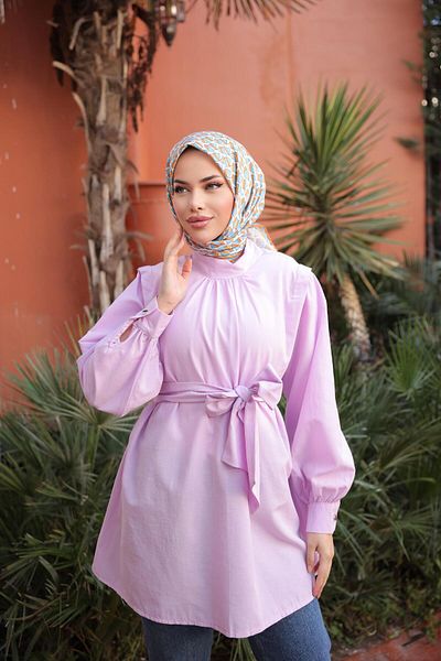 Nergis Neva Butik Tunic with Shirred Belt at Front and Sleeve