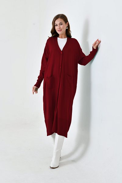 NİSUM MODA Long Buttoned Knitwear Cardigan