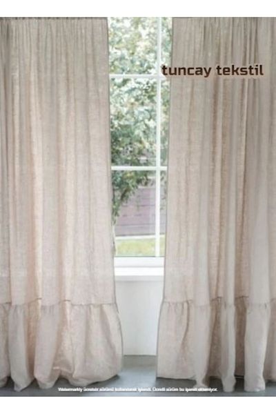 TUNCAY TEKSTİL En X Size 100% Natural Ruffle Basement Linen Pleatless Curtain - Shaped Sizes