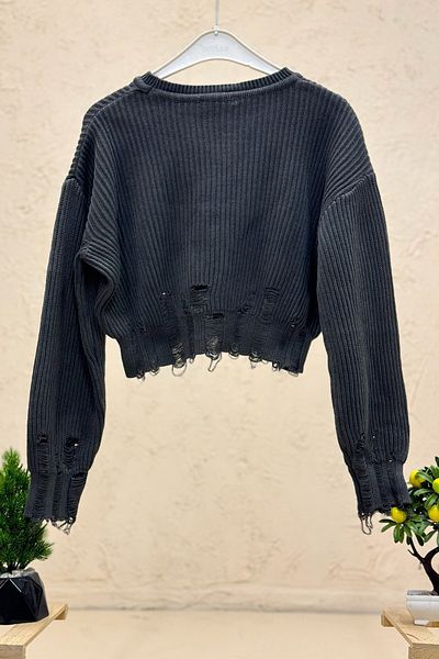 sahnemoda Zero Neckline Skirt Ripped Detail Bat Short Sweater