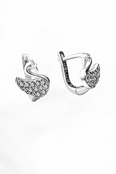 jelux silver Gümüş 925 Ayar Kuğu Model Zirkon Taşlı Çocuk Küpe
