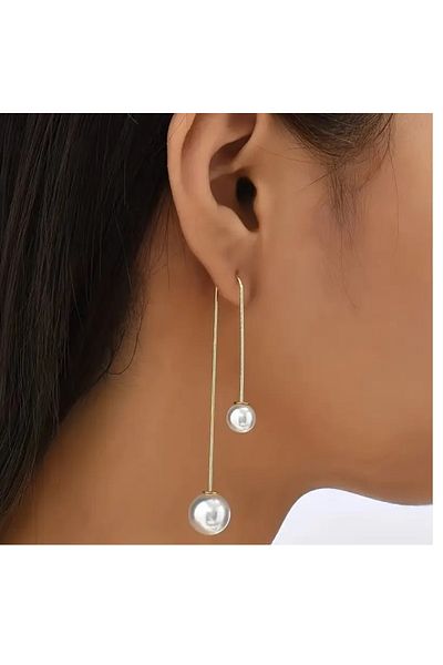 mos&more Women's Long Earrings with Gold Pearls