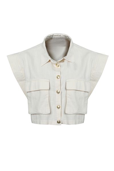 Quzu Cămașă Crop cu 2 buzunare Natural