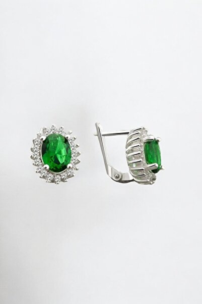 jelux silver Gümüş 925 Ayar Oval Model Taşlı Anturaj Küpe