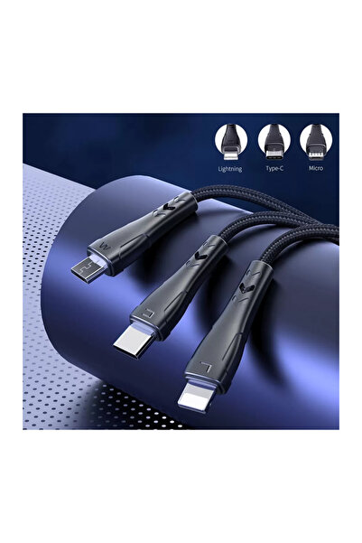 Mcdodo Ca-6960 3ın1 (Lightning-Mıcro-Type-C) Şarj Kablosu 3a 1.2m-Siyah