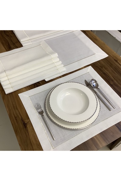 OYA home Çift Pikolu Gümüş Masa Örtüsü(1) Runner(1) Peçete (12) Amerıkan Serv...