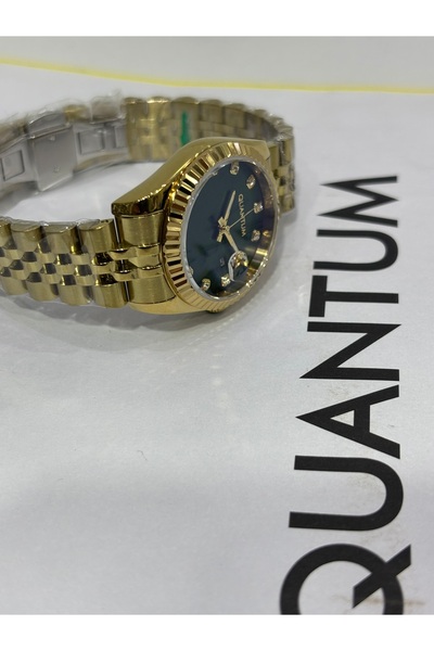 Quantum KLASİK %100 ÇELİK IMPULSE ZÜMRÜT YEŞİL KADRAN GOLD 32 MM 5 ATM TARİHLİ KADIN KOL SAATİ
