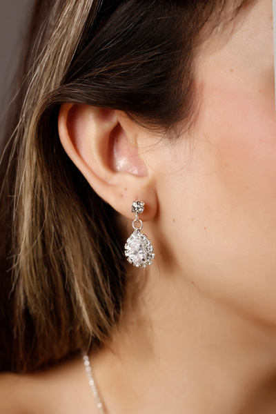 HUBANN Zircon Stone Silver Color Jewelry Set with Teddy Bear Keychain Boxed Gift Product Gift for Lover