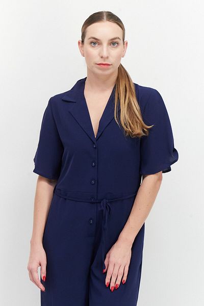 French Connection Women Plain Short Sleeve Jumpsuit, Navy