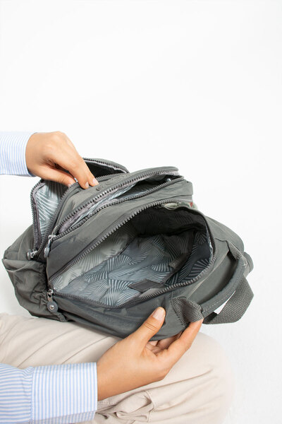 Morpelikan Unisex Waterproof Fabric 3 Compartments Gray Color School Travel Backpack with Laptop Compartment