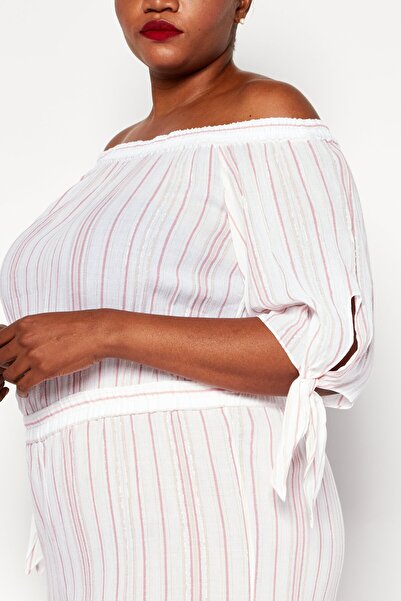 Michael Kors Women Plus Size Off Shoulder Long Sleeve Jumpsuit, White