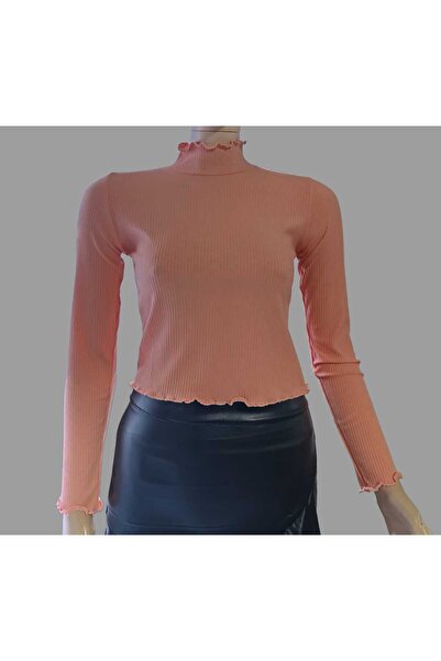 Club Soda Жіночий лососевий кроп-топ з кольоровим коміром і рукавами з манжетами