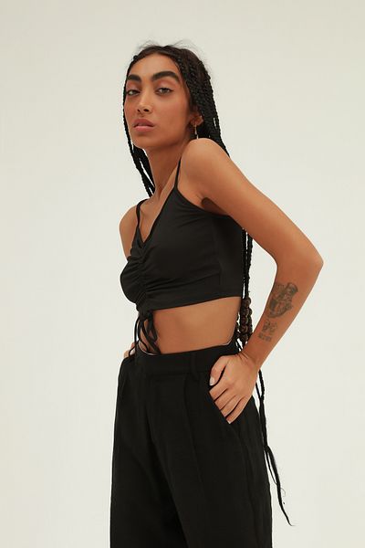 Quzu Strappy Drawstring Detailed Bustier Black