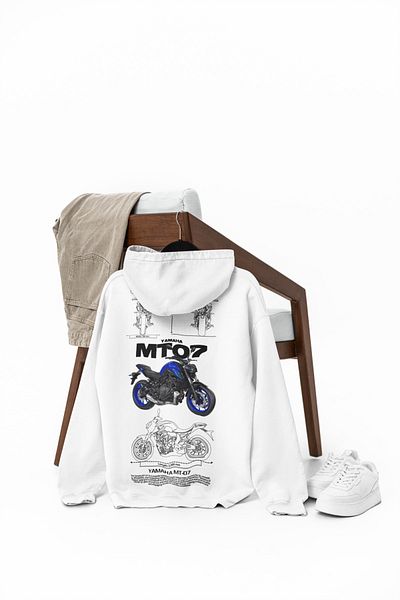 SVART WEAR Yamaha Mt-07 Printed Oversize Premium White Hoodie Sweatshirt