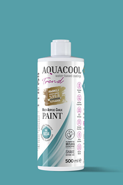 Aquacool Trend Su Bazlı Hibrit Kapı, Dolap, Fayans, Mobilya Boyası Ral 6034 Pastel Turkuaz 500ml